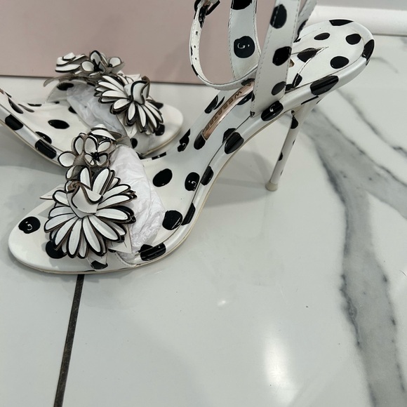 Sophia Webster Black and White Heels with Floral Accents